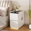Mesita de noche inteligente, multifuncional, de alta gama, sin instalación, con regleta, cerradura de contraseña, carga inalámbrica, mesita de noche de cuero para dormitorio