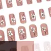 Item de venda quente do comércio exterior 24 peças nail art outono e inverno rosa pasta de feijão florzinha delicada retrô versátil unhas quadradas médias-longas usáveis atacado