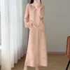 Conjunto de saia e suéter de duas peças para mulheres, lã pura, novo estilo chinês, cintura elástica de crochê, outono e inverno, tricô puramente feito à mão