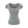 Top Casual de Manga Corta para Mujer Estilo Puro Deseo Primavera 2025-2026 Cuello en U Caliente Delgado Favorecedor de Figura Camiseta