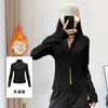 Chamarra de Yoga Otoño Invierno Polar Delgado Cálido Cuello Alto Cremallera Superior Adelgazante Muestra Delgadez Ropa para Correr Fitness Agujero para Pulgar Manga Larga