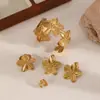 Pulsera, Anillo y Pendientes de Acero de Titanio Florales de Moda Estilo Ins para Mujer, Juego de Joyería Personalizable Ajustable de Acero Inoxidable