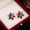 Aretes de Copo de Nieve de Zirconia Colorida Super Flash Europea y Americana de Aguja de Plata Lujo Ligero Alto Sentido Girasol Simple Elegante Aretes para Mujer