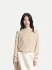 Camiseta básica de punto de cachemira de triacetato ~ top de punto fino de manga larga y cuello redondo para mujer, holgado y versátil para usar como prenda exterior en otoño e invierno