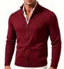 Suéter cárdigan de punto liso para hombre europeo y americano, en stock, con cremallera, camisa base lisa de negocios, suéter texturizado para hombre