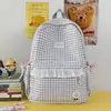 Bolsa de ombro dupla de renda xadrez nova e fresca transfronteiriça, versátil para o dia a dia, grande capacidade, para o trabalho, estudante, mochila escolar
