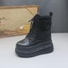 Zapatos de Mujer 2025 Otoño/Invierno Nuevos de Caña Alta con Tacón Ultra Alto de 14 cm que Aumentan la Altura, Plataforma de 12 cm, Suela Gruesa, Cuero Genuino, Casual, de Algodón para Mujeres Pequeñas