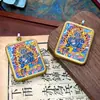 Regong Qinghai Thangka Núcleo Pintado Deus da Riqueza Preto Quadrado 4x5cm Thangka