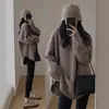 Tricô Preguiçoso Estilo Coreano Solto que Cobre o Bumbum de Comprimento Médio Outono e Inverno Gola Redonda Suéter com Fenda na Barra Tricô para Mulheres