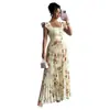 Vestido Feminino Plissado com Mangas Leves e Estampa de Rosas, Roupa Casual para Férias, Vestuário Elegante de Primavera e Verão para Mulheres