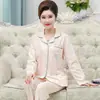 Pijama de Algodón Puro para Madre de Mediana Edad para Mujer, Manga Larga para Primavera y Otoño, Talla Grande, Traje Cárdigan para Mujer, Ropa para el Hogar para Personas de Mediana Edad y Mayores en Verano