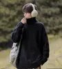 Suéter masculino de gola alta para outono e inverno, estilo casual, grosso, folgado, estiloso, camisa básica para jovens, jaqueta, suéter de lã vintage