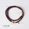 Pulseira de Sândalo com Três Círculos e Pingente de Cabaça com Incrustação de Ouro, Pulseira de Contas Budistas Vintage de Luxo Leve, Joia Feminina