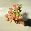 Buquê Pequeno de Rosas Artificiais, Rosa Coração Partido Flor de Seda, Buquê de Noiva, Decoração de Casamento, Buquê Pronto para Envio