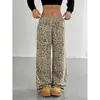 Pantalones Casuales Rectos Estampado de Leopardo Europeos y Americanos de Amazon Transfronterizos 2024 Nuevos de Cintura Alta Sueltos de Pierna Ancha Largos