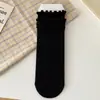 Calcetines Nuevos de Primavera y Otoño para Mujer con Bordes de Volantes de Doble Capa, Calcetines de Encaje de Estilo Simple, Calcetines de Algodón Peinado Estilo Universitario