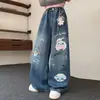 Calça Jeans Feminina 2026 Outono Novo Estilo Roupa de Outono Infantil para Meninas Mais Velhas, Calça de Perna Larga Reta Super Estilosa para Primavera e Outono