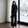 Estação Europeia Conjunto de Terno Preto Fashion para Mulheres Outono Temperamento de Alto Padrão Elegante Jaqueta de Manga Longa Calça de Perna Larga Conjunto de Duas Peças