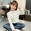 Camada base feminina com forro de fleece, coleção outono/inverno 2026, camiseta infantil de manga comprida, tamanho médio a grande, gola alta, top quente, estilo moderno