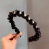 Nova faixa de cabelo de renda preta da Coreia do Sul, estilo vintage Chanel, faixa de cabeça com strass e flores, acessórios de cabelo estilosos e versáteis