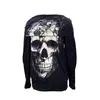HB041: Top europeu e americano estilo punk com estampa de caveira, ombro a ombro, apresentando um design assimétrico de um ombro só, manga longa e corte solto.
