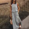 2026 Novo Verão Amazon Europeu e Americano Simples Roupas Femininas Confortável 8 Cores Gola Redonda Sem Manga Fenda Cor Sólida Vestido