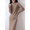 Vestido Cheongsam Outono e Inverno Novo Suéter de Caxemira Feminino Gola Alta Média Comprimento Acima do Joelho Emagrecedor Camisa Base de Lã Tricotada