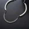 P0668-NK06 Moda Estilo Coreano Cadena de Perlas Cruz Acero de Titanio Collar Hip Hop Cubano