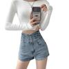 Shorts de Mezclilla Elásticos Talla Grande de Corte A para Mujer Verano 2023 Nuevos de Cintura Alta Adelgazantes Rectos Modernos Hot Pants para Hombres Pequeños