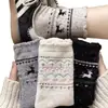 Calcetines Navideños de Reno de Dibujos Animados para Mujer Otoño e Invierno, Calcetines de Lana Cálida Estilo Fair Isle Grises de Media Pantorrilla
