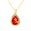 Novo Estilo Pingente Sintético de Rubi Inlaid em Forma de Gota d'Água e Pera com Pedras Preciosas Incrustadas de Diamante em Forma de Flor, Joias de Ouro para Venda por Atacado em Live Stream