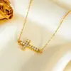 Amazon Transfronterizo Chapado en Cobre Oro de 14K Pequeño Colgante de Cruz Collar Cadena de Clavícula Moda Regalo para Mujeres