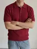 Camisa Polo de Malha Lyocell com Padrão Âmbar Manga Curta Masculina Verão High-End Estilo Old Money Top Casual de Negócios