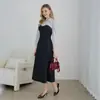 Novos Vestidos Femininos Europeus e Americanos Amazon Alto Padrão Temperamento Estilo Hepburn Vestido de Retalhos Preto Atacado