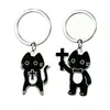 Llavero de Gato Cruzado de Dibujos Animados Transfronterizo Llavero de Acero Inoxidable Divertido de Dibujos Animados Colgante de Gato Negro Cruzado