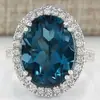 Huajie Wish Novos Acessórios Anel Elegante Feminino Azul Pavão Zircônia Formato de Ovo Anel de Celebração de Aniversário para Mulheres