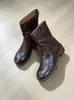 Passeando por St. Moris~ Novas botas Martin texturizadas lavadas para outono e inverno com zíper traseiro, botas curtas finas de sola grossa para mulheres