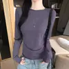 9191 Blusa de Proteção Solar com Gola Redonda para Mulheres, Peça Externa de Verão, Versátil, Solta, Design Emagrecedor, Camiseta com Barra Dobrada, Top de Manga Longa