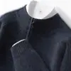 26 Suéter de Cachemir de Color Sólido Nuevo Otoño/Invierno para Hombre, Suéter de Punto con Cremallera y Cuello Alto, Abrigo Grueso de Lana Casual de Color Sólido