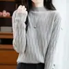 2025 Nuevo Otoño e Invierno Tejido de Punto de Lana Pura de Cuello Alto Medio Manga Larga para Mujer Color Puro Suave Ceroso Cálido Camiseta Base Superior