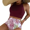 Traje de baño de dos piezas que cubre el vientre Sexy para mujer No es un traje de baño Bikini Europeo y Americano 2024 Estilo Deportivo Estampado Color Sólido Cintura Alta