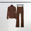 [Em Estoque] Conjunto de Jaqueta com Gola Alta Ld e Calça Flare, Jaqueta Hoodie Esportiva de Gola Alta, Jaqueta Esportiva de Outono para Yoga