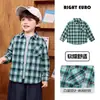 Camisa Estilo Acadêmico para Meninos, Estilo Europeu, Roupa de Outono para Crianças Pequenas, Body para Bebê, Roupa Infantil para Primavera e Outono, Camisa Xadrez Infantil para Meninos