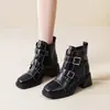 Botines Martin negros de plataforma para mujer, colección nueva de primavera/otoño 2026, estilo británico con detalles de hebilla, botines versátiles de punta cuadrada