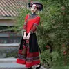 Performance Adulto Grupo Étnico Minoritário Grupo Étnico Miao Três Grupos Étnicos Grupo Étnico Zhuang de Guangxi Roupa Bordado de Março Saia Longa Roupa de Brocado Zhuang Mulher