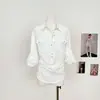 Tencel Lino Transpirable Cómodo Solapas Ajustables en las Mangas Lazo en la Cintura Trasera Hebilla Metálica Hecha a Mano Camisa Talla Única