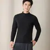 Camiseta Base Gruesa de Polar para Otoño e Invierno, Cuello Alto Medio, Unisex, Canalé Grueso, Adelgazante, Cálida, Corte Ajustado, Estilo Versátil