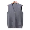 Colete Cardigan de Lã Outono e Inverno para Homens de Meia-Idade e Idosos, Suéter Tricotado Engrossado de Costas Abertas, Colete de Lã Masculino