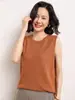 26 Estilo Nuevo Primavera y Verano Cuello Redondo 100% Lana Color Sólido Patrón Trenzado Sin Mangas Chaleco Holgado Casual Tejido de Hilo de Yangzi Finamente Hilado