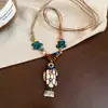 Nuevo Collar Redondo Estilo Chino de Cerámica y Madera con Estampado Cadena para Suéter Casual de Moda Retro Collar de Nicho de Gama Alta